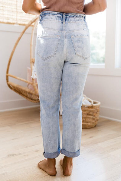 Kristen Paperbag Waist Distressed Mom Jeans