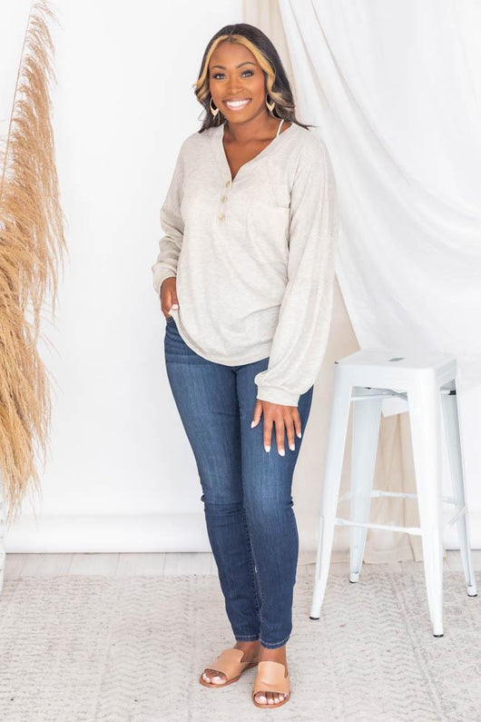 Southern Love Oatmeal Waffle Knit Blouse