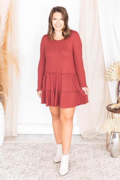 Chasing Sunrises Brick Tiered Babydoll Dress