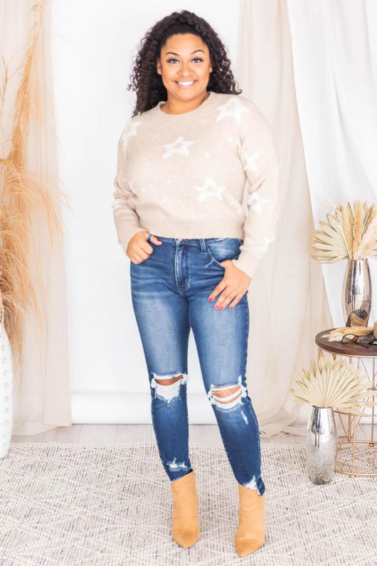 Starry Fields Tan Star Sweater