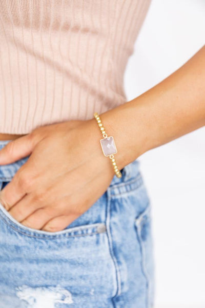 Make It Happen Gold Beaded Stone Bracelet