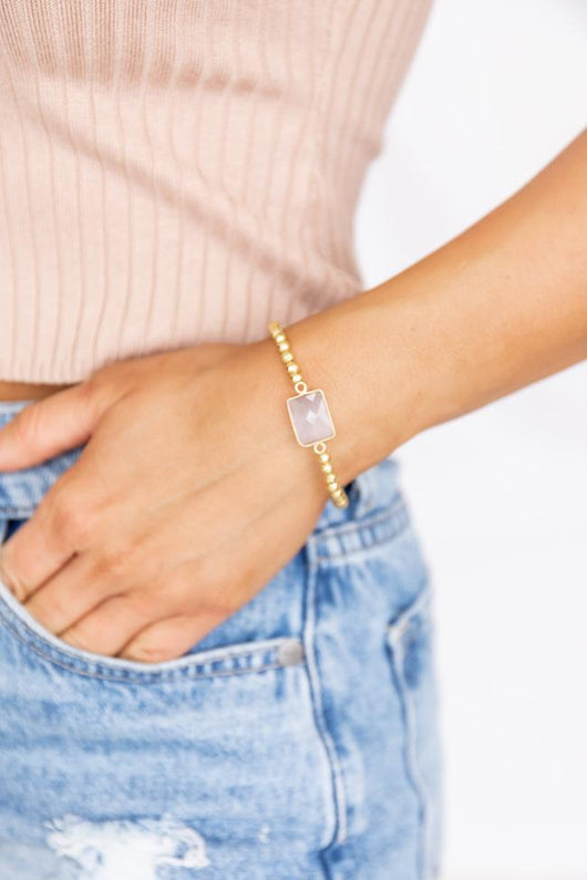 Make It Happen Gold Beaded Stone Bracelet
