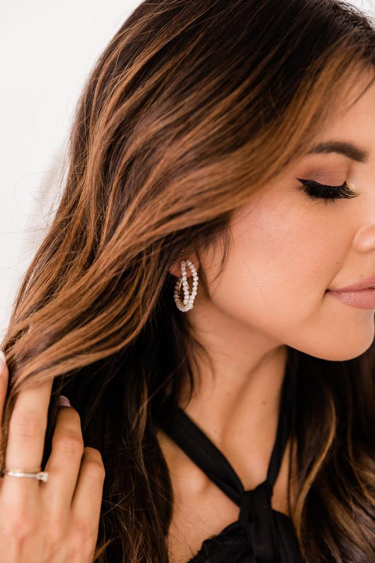 With Grace White/Gold Beaded Hoops