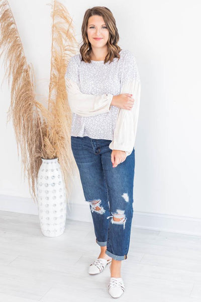 Sending Notes Leopard Print Grey Pullover