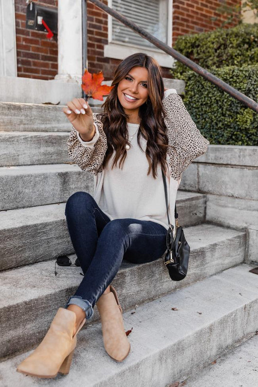 Peaceful Wish Mocha Leopard Print Pullover