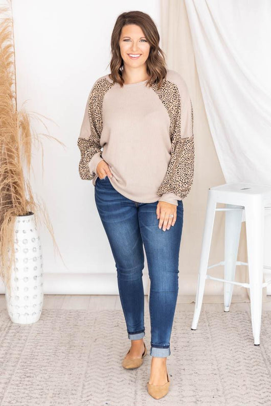 Peaceful Wish Mocha Leopard Print Pullover