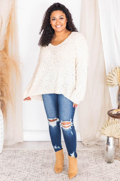 Said It All Oatmeal Oversized Popcorn Sweater