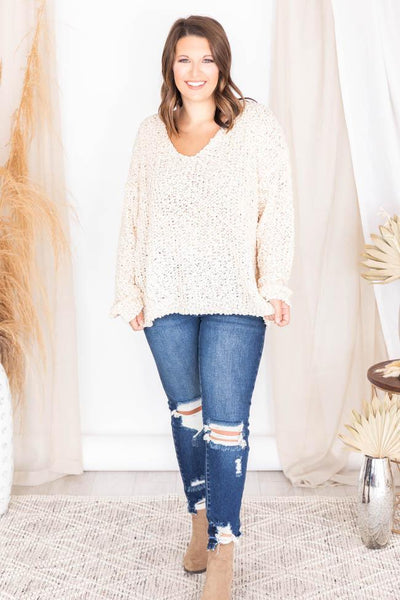 Said It All Oatmeal Oversized Popcorn Sweater