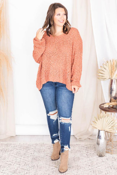 Said It All Terracotta Oversized Popcorn Sweater