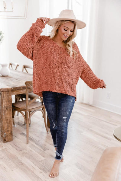 Said It All Terracotta Oversized Popcorn Sweater