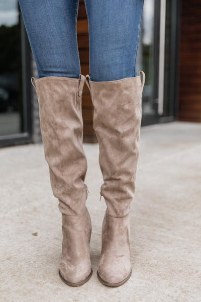 Hadley Beige Tall Suede Knee Boots