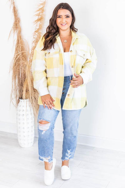 Meet You Outside Yellow Plaid Shacket