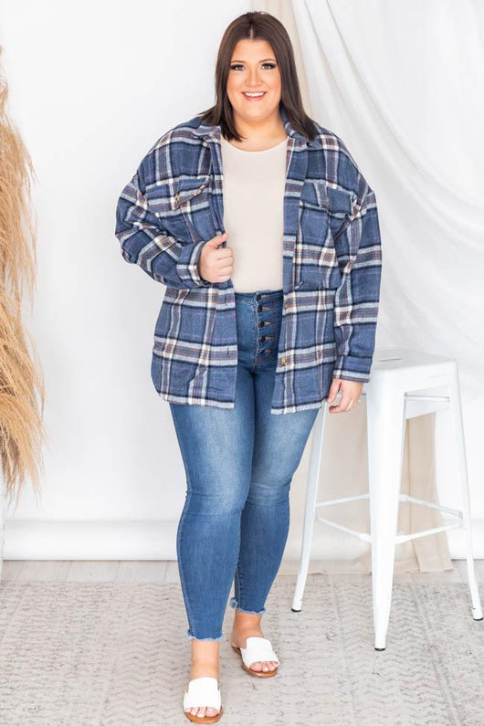 Meet You Outside Navy Plaid Shacket