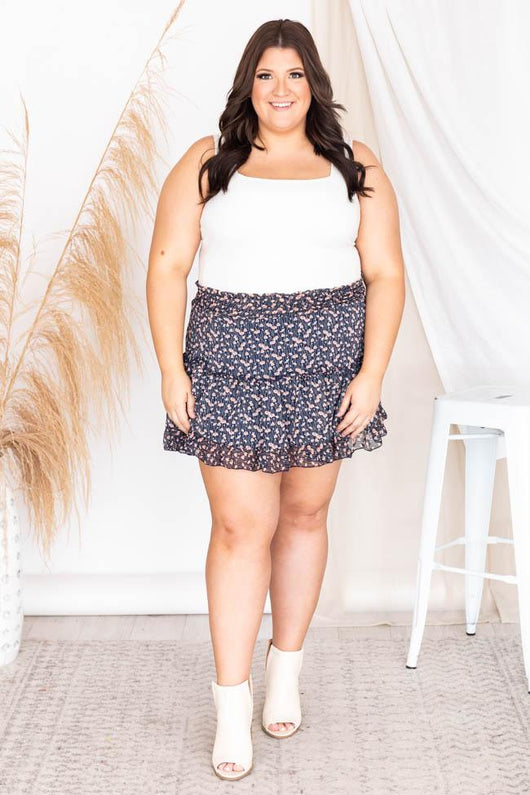 The Day Before Navy Ditsy Floral Mini Skirt FINAL SALE