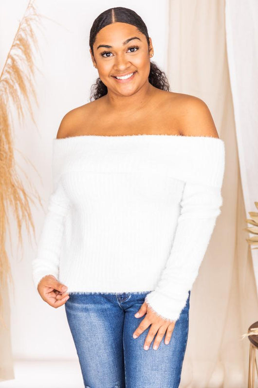 Simple Heartbreak Ivory Off The Shoulder Sweater