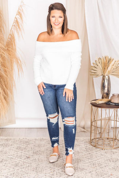 Simple Heartbreak Ivory Off The Shoulder Sweater