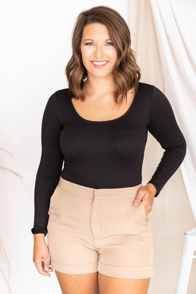 Simple Deal Black Long Sleeve Bodysuit