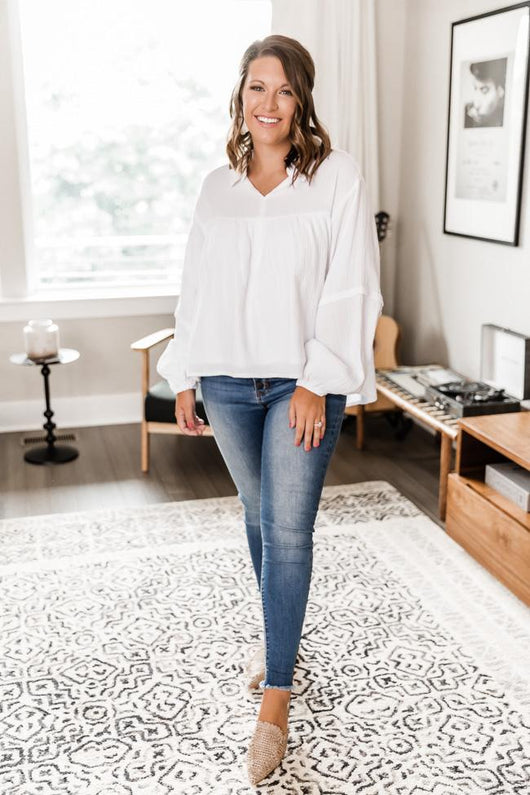 My Only Dedication White Balloon Sleeve Blouse