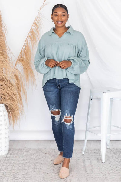 My Only Dedication Sage Balloon Sleeve Blouse FINAL SALE