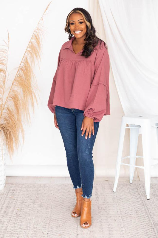 My Only Dedication Mauve Balloon Sleeve Blouse FINAL SALE