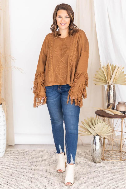 By The Firelight Brown Fringe Sweater