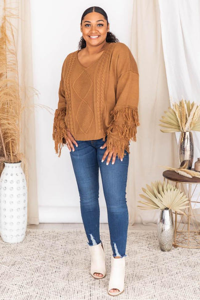 By The Firelight Brown Fringe Sweater