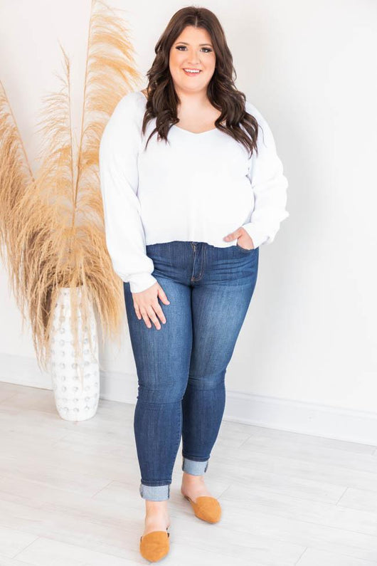 Enchant the World White Balloon Sleeve Fitted Sweater FINAL SALE