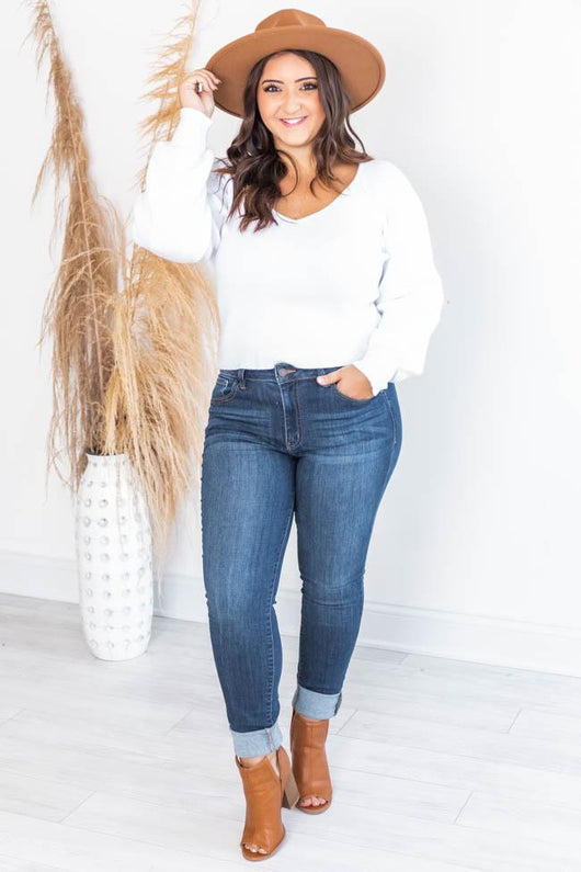 Enchant the World White Balloon Sleeve Fitted Sweater FINAL SALE
