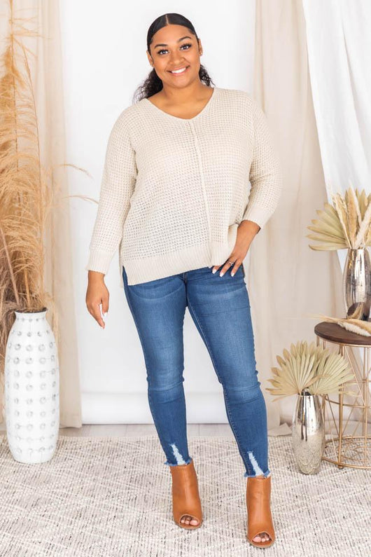 Only Destiny Taupe Waffle V-Neck Sweater
