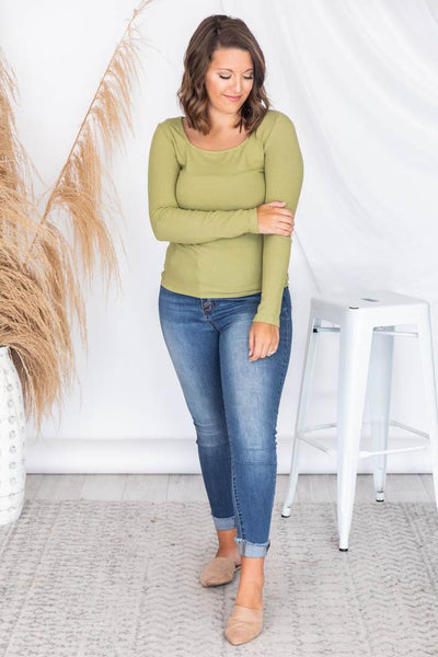 Farewell Song Olive Square Neck Ribbed Blouse