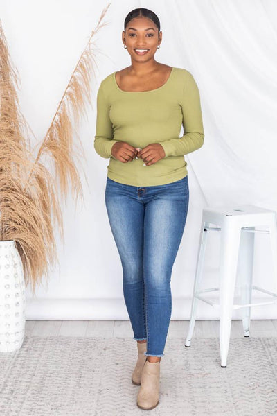 Farewell Song Olive Square Neck Ribbed Blouse