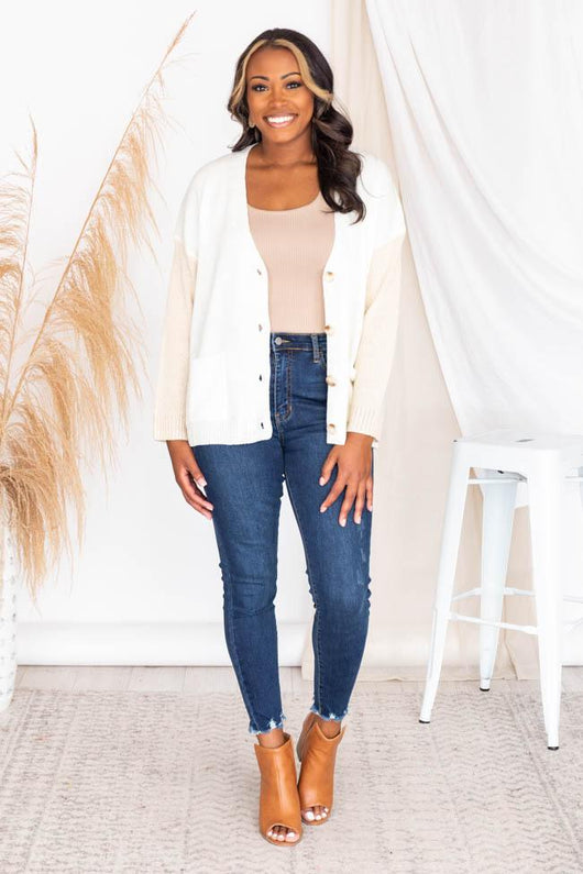 Leave The Past Cream/Beige Colorblock Lightweight Cardigan