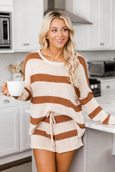 Wonder Often Striped Brown Shorts