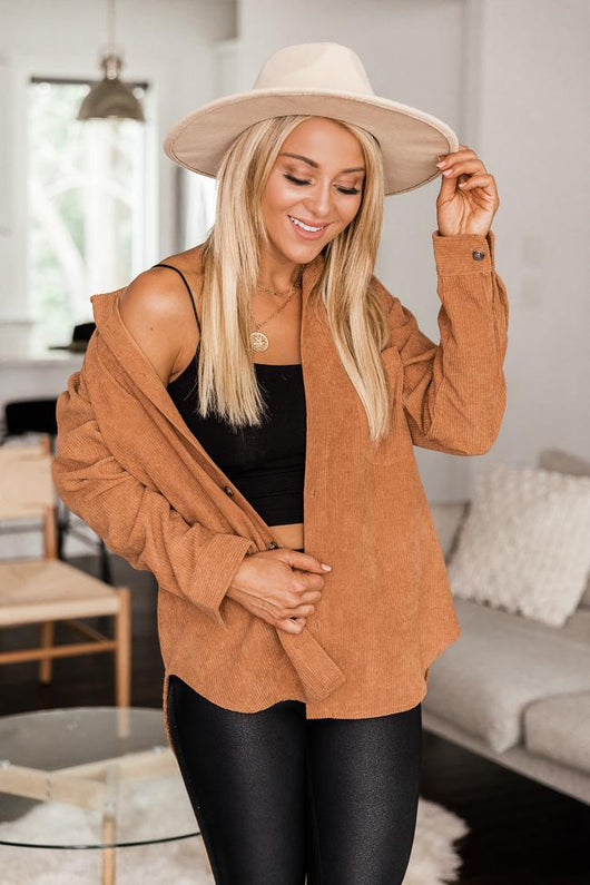 Heartfelt Story Camel Button Up Corduroy Shacket