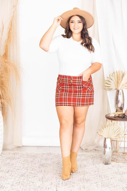 You Inspire My Heart Rust Plaid Skirt FINAL SALE