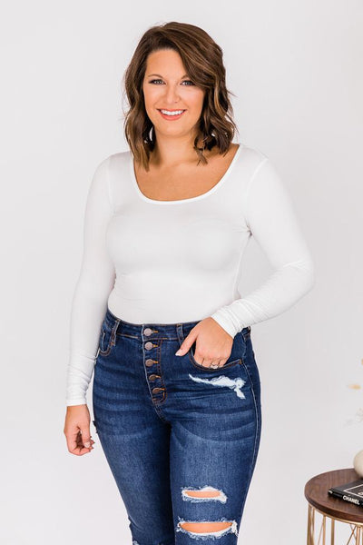 Simple Deal White Long Sleeve Bodysuit