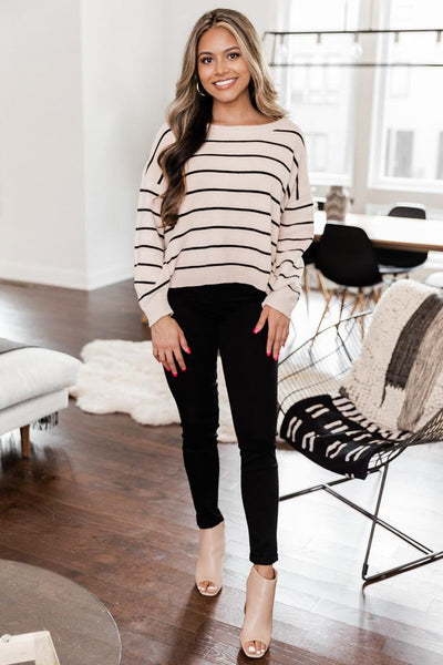 Mindful Thinking Beige Chenille Striped Sweater