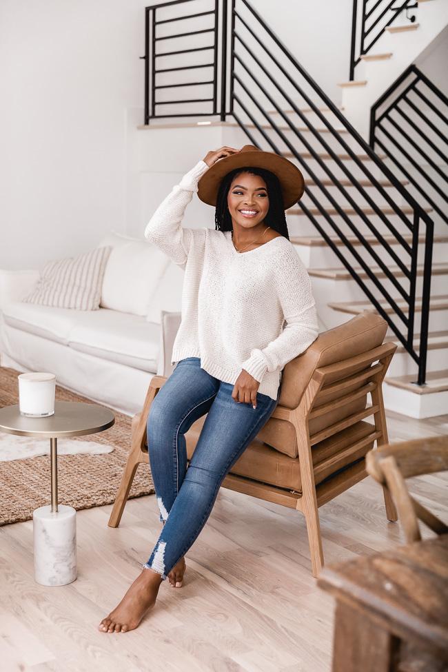 Can You Imagine Ivory V-Neck Textured Sweater