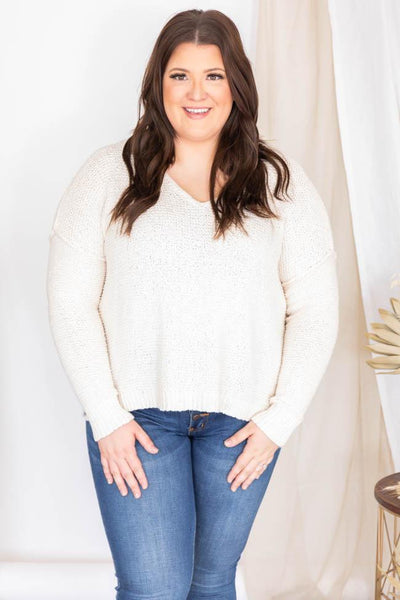 Can You Imagine Ivory V-Neck Textured Sweater