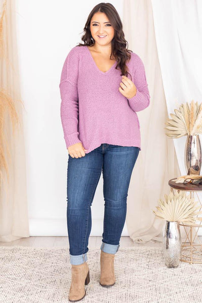 Can You Imagine Purple V-Neck Textured Sweater