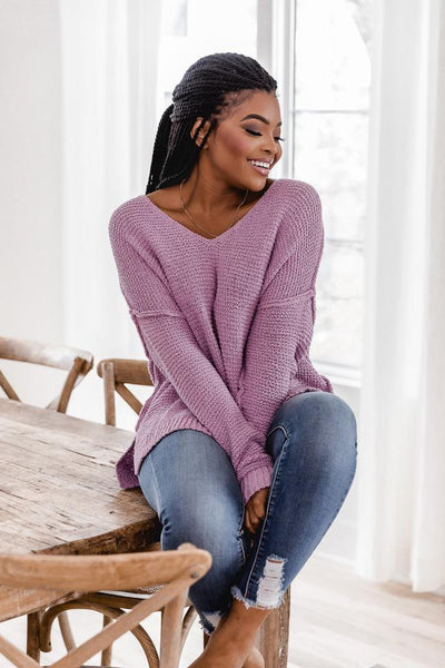 Can You Imagine Purple V-Neck Textured Sweater