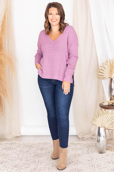 Can You Imagine Purple V-Neck Textured Sweater