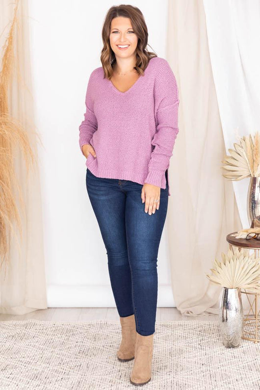 Can You Imagine Purple V-Neck Textured Sweater