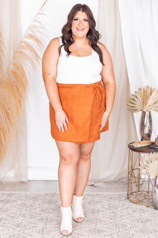 Other Half Of Me Rust Tie Waist Suede Skirt