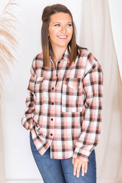 All I Ever Wanted Pink Plaid Button Front Blouse
