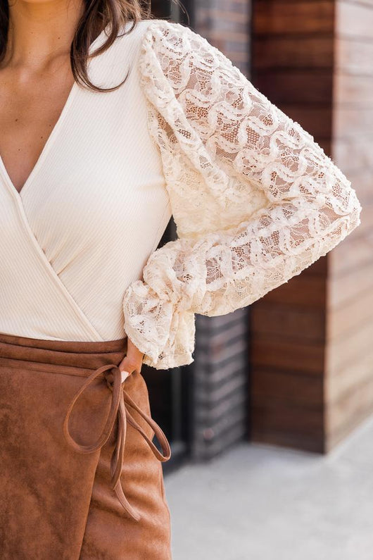 Take In The Magic Cream Lace Wrap Bodysuit