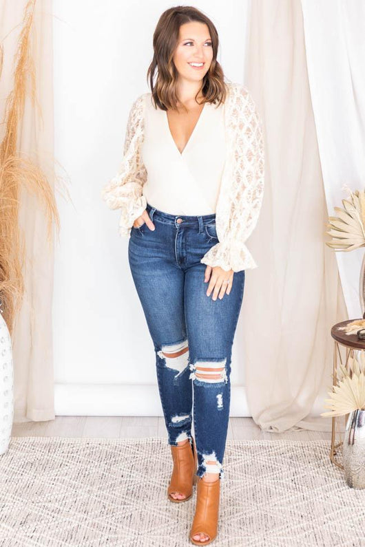 Take In The Magic Cream Lace Wrap Bodysuit