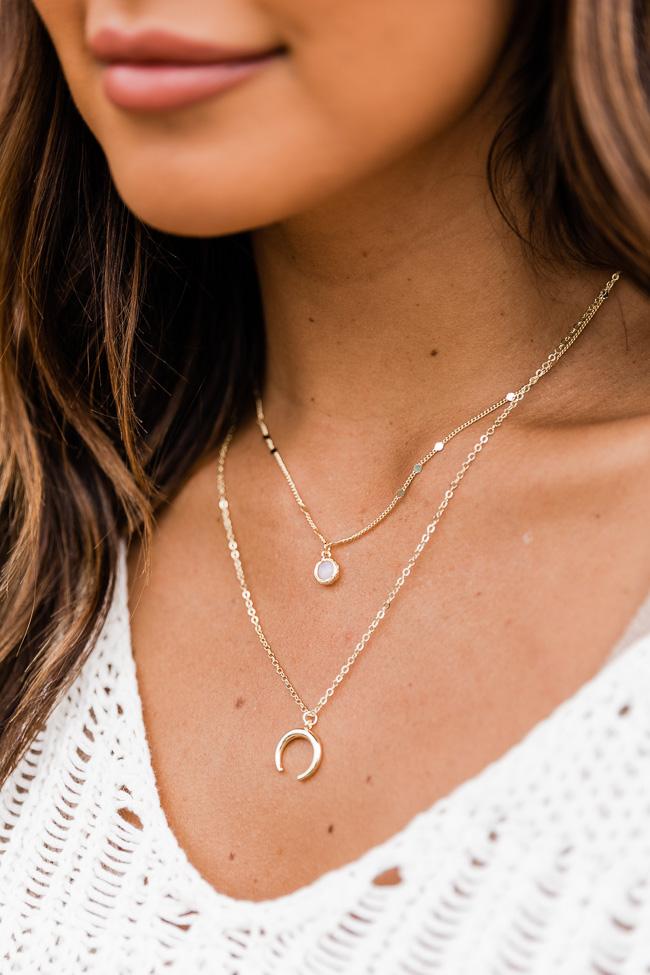 Cheers To Forever Layered Half Moon Gold Necklace