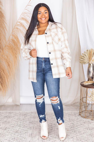 Chic Edge Beige Plaid Flannel Shacket