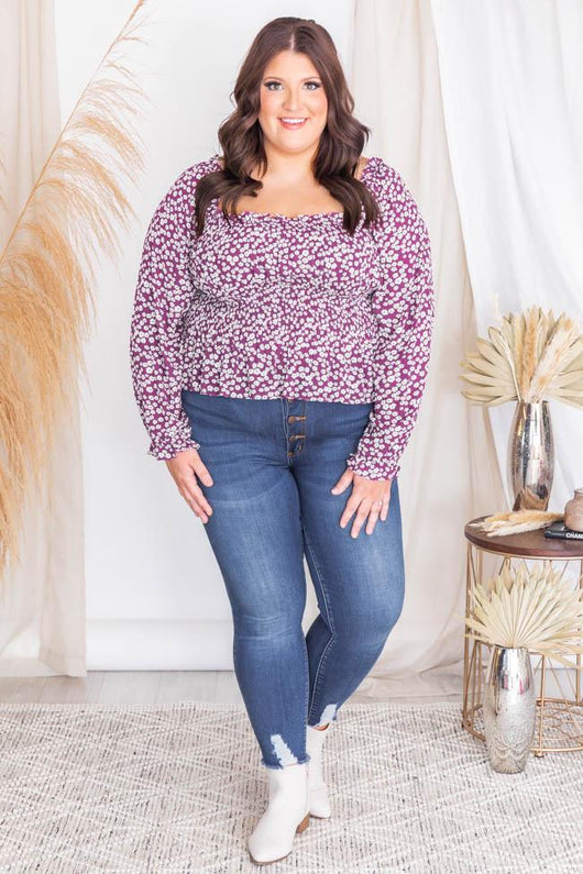 Prairie Fields Berry Square Neck Floral Blouse
